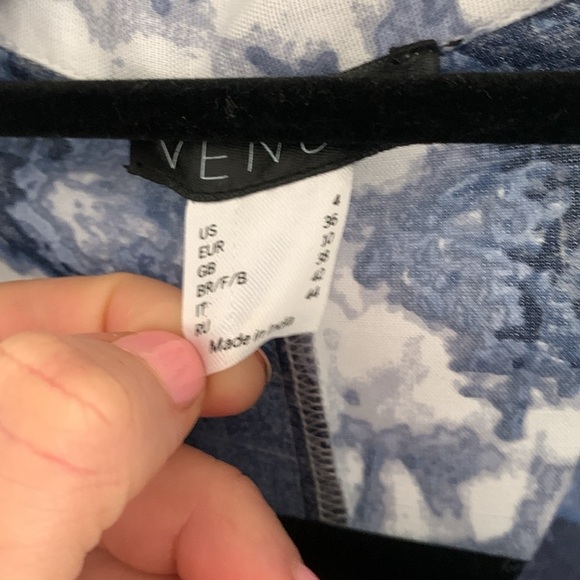 Venus Navy Blue & White Tie‎ Dye Button Front Maxi Dress sz 4 pleated tie waist - Picture 3 of 11